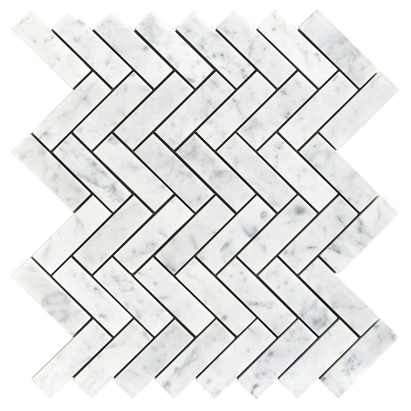13" x 12" Marble Herringbone Mosaic Wall & Floor Tile, White/Gray