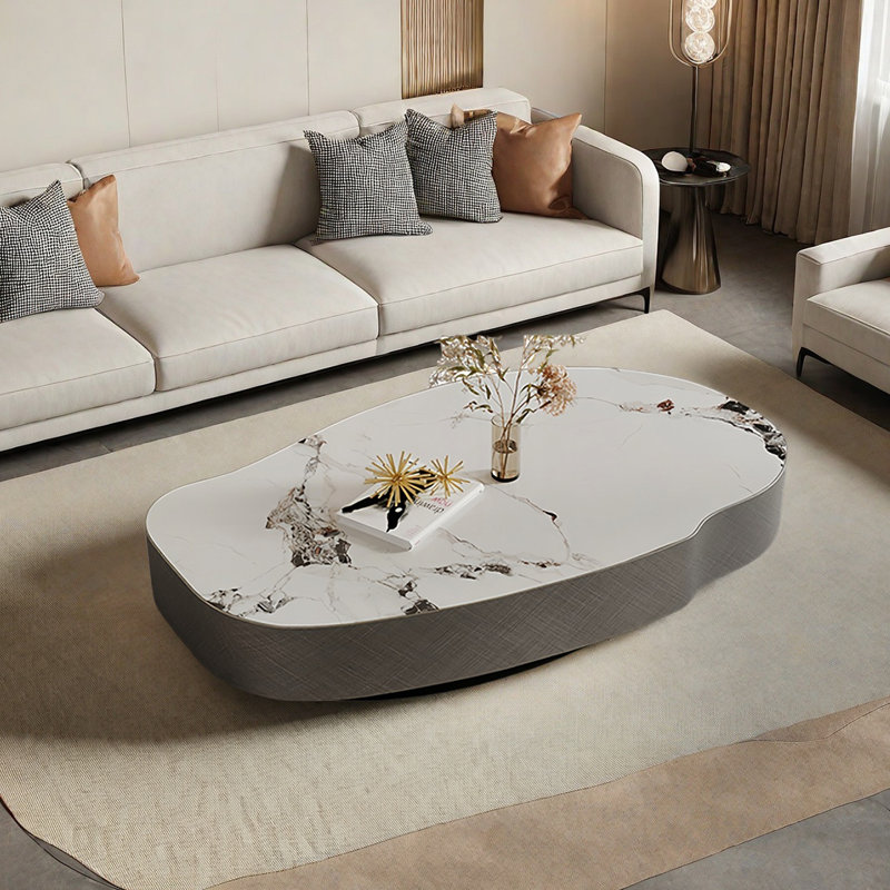 Table basse ovale en pierre à forme spéciale, H 13 po x L 55,1 po x l 30,7 po