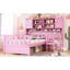 Lit simple en bois avec bureau productif, chaise harmonieuse et bibliothèque intégrée, bibliothèque glamour rose-500052300