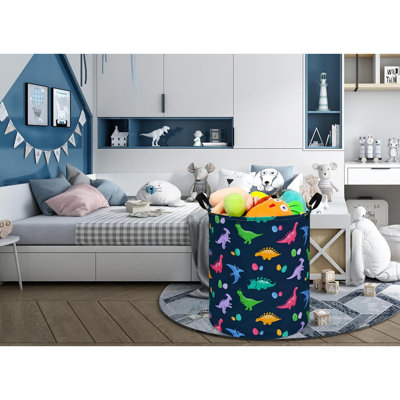 Round Dinosaur Pattern Laundry Clothes Hamper Laundry Basket With Handles,Storage Organizer Bins Laundry Gift Basket For Room, Bedroom Decor