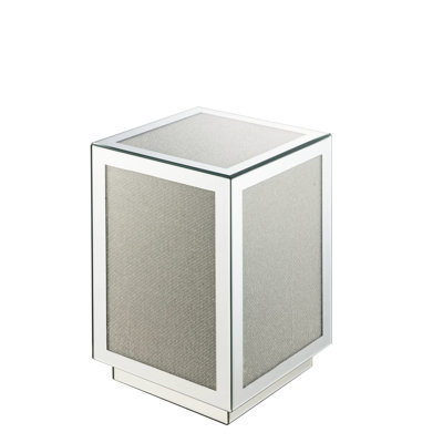 Faux Diamonds Embellished Mirrored Stylish Fashionable Table - 12"W X 12"D 20"H, Silver, Robust Composite Wood & Metal Elegant 20" High, 12" Square,