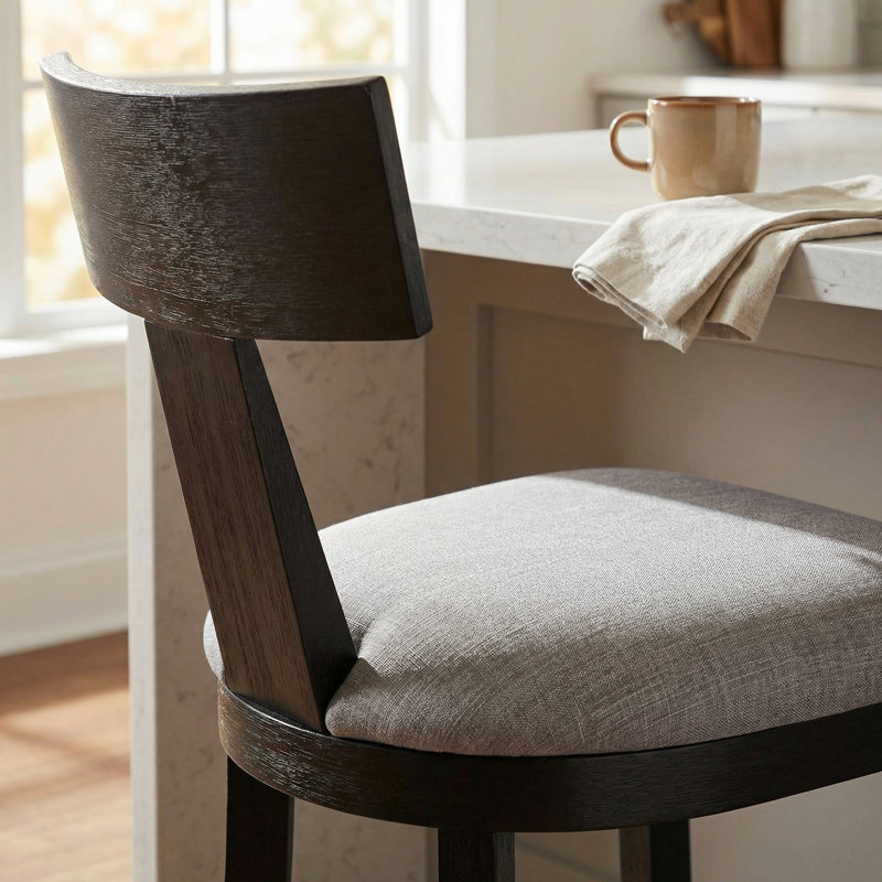 Anvile Counter Stool Cappuccino Wood and Light Grey Fabric Seat with Back, 24" Seat, Noir