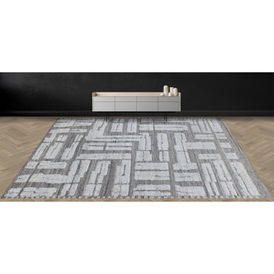 Tapis rectangulaire en laine noué à la main gris / blanc
