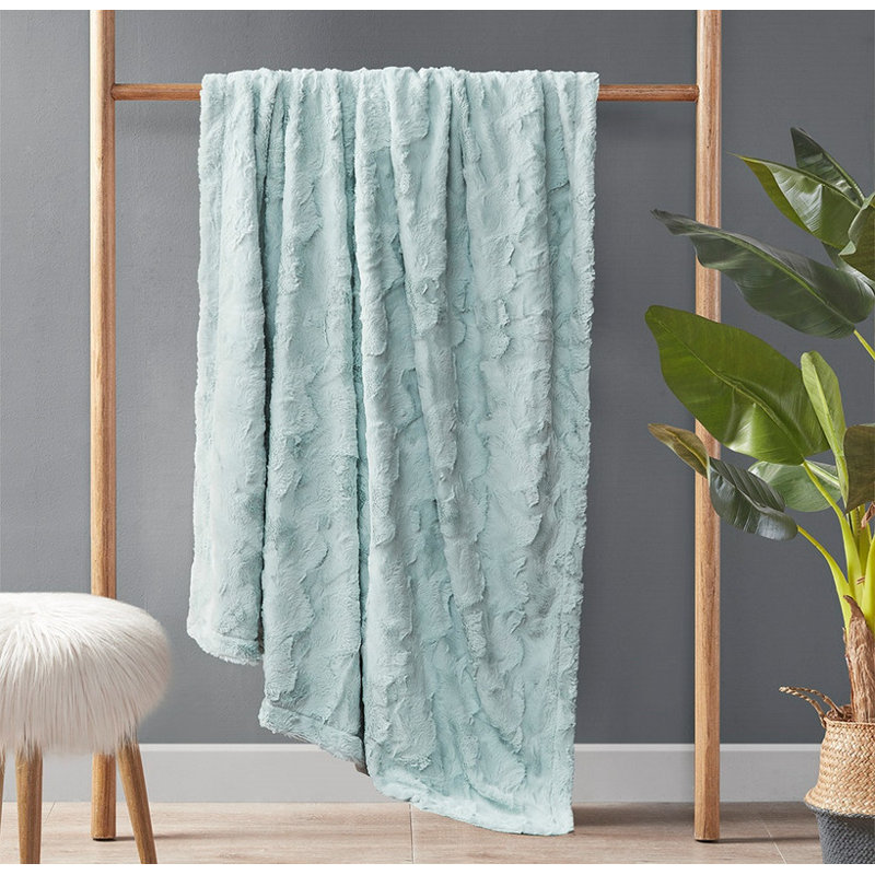 Oversized Faux Fur Throw, Aqua, Green