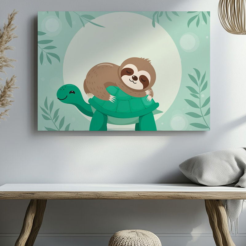 Toile, création d'une illustration fantaisiste mettant en vedette un adorable art mural de style paresseux qui dort paisiblement sur le dos d'une toile amicale