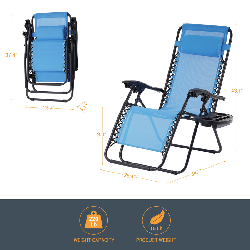 Fauteuils inclinables Zero Gravity avec plateau porte-gobelet, Bleu lac