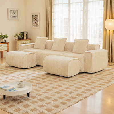 Luxury Modular Boneless Sofa: Effortless U-Shape Sectional with French Piping, Velvet Elegance & Free Ottomans – Zero Assembly, Instant Comfort!
