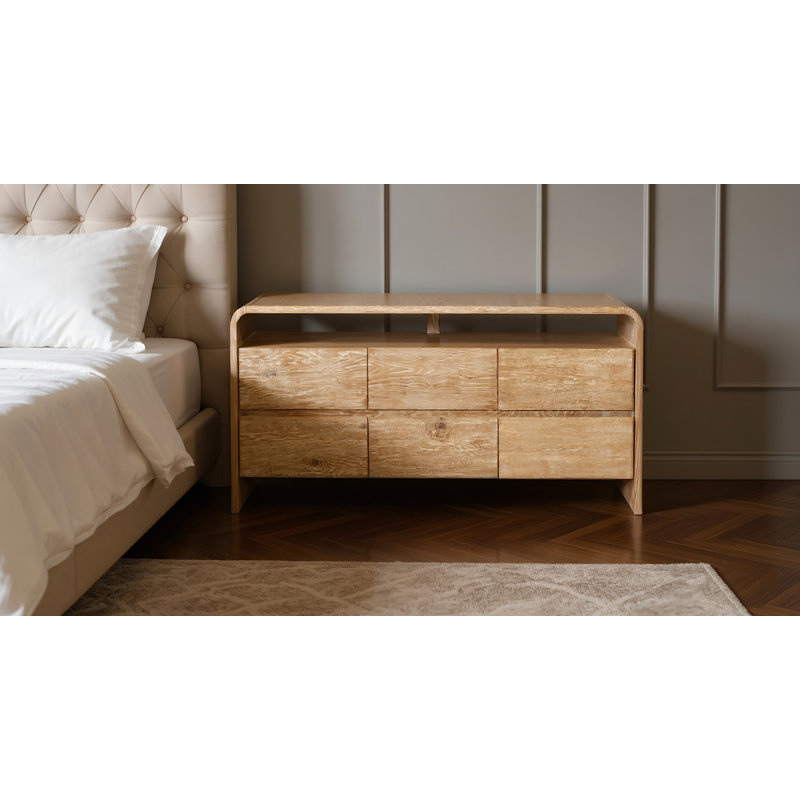 Commode en bois massif à 6 tiroirs 60 po Cresthill, Brun / blanc