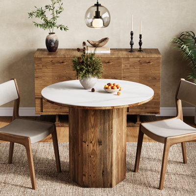 Round Solid Wood Base Dining Table
