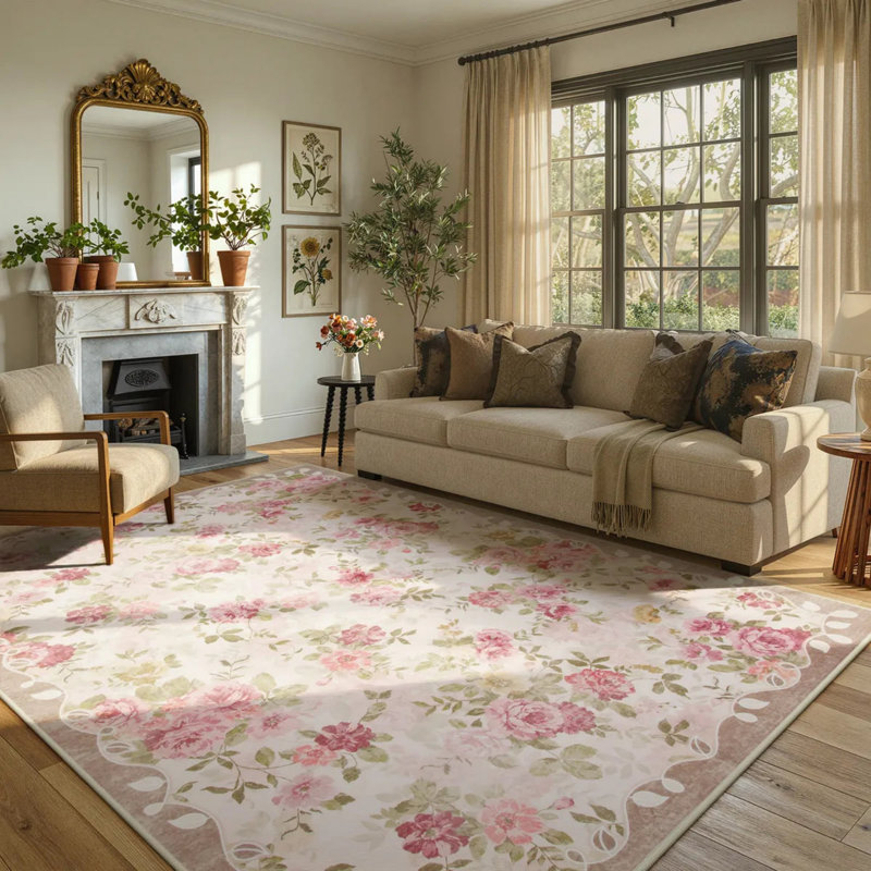  Tapis 6 pi x 9 po Kaldi Floral, Rectangle 6 pi x 9 pi, Beige