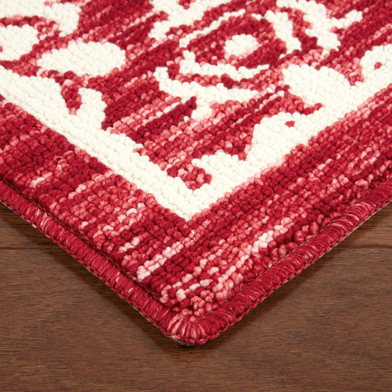 Red and White Tufted Medallion Washable Runner Rug 24" x 72"