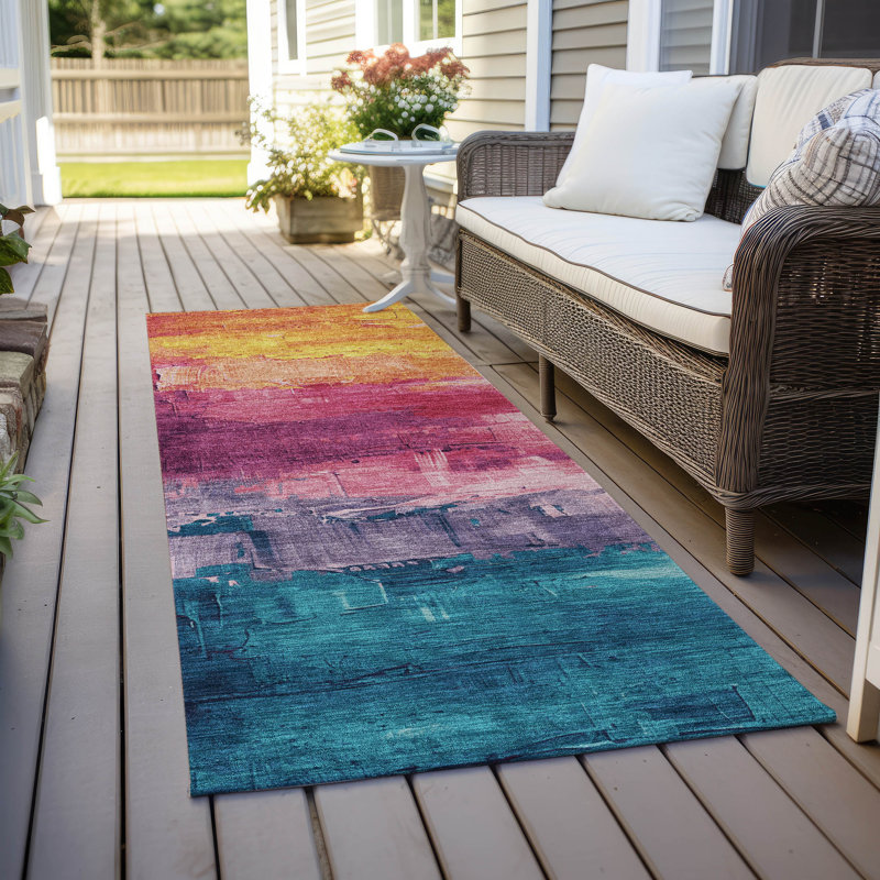 Tapis Merlot intérieur / extérieur lavable à la machine Claudian ACN1477, Tapis de couloir 2 pi 3 po x 7 pi 6 po