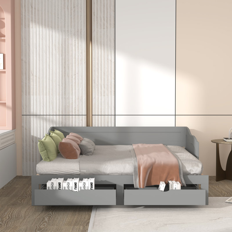 Lit simple standard avec rangement, gris