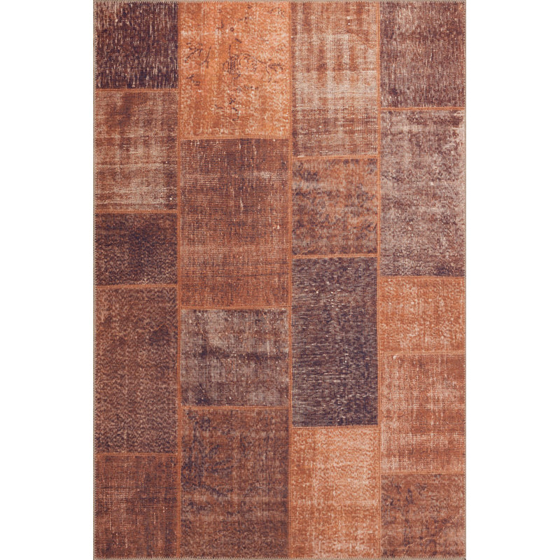 Tapis décoratif orange et brun, Rectangle 3 pi 10 po x 5 pi 3 po