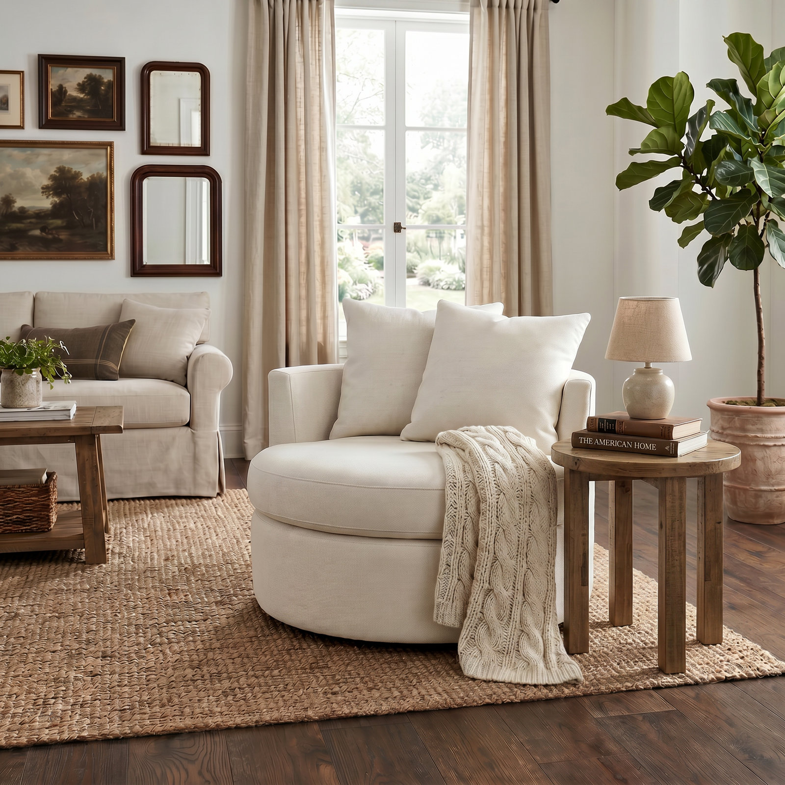 Dara Upholstered Swivel Accent Chair, Nomad Snow Crypton Performance Chenille
