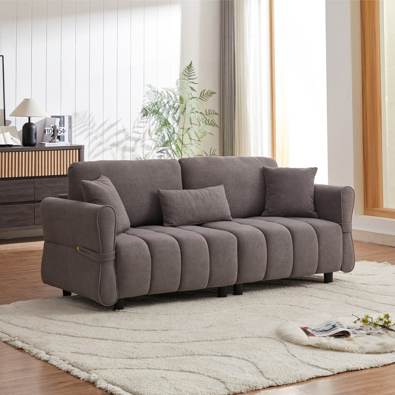 Canapé moderne avec 2 coussins et 1 coussin lombaire avec accoudoirs, canapé rembourré 3 places, canapé de salon, Gris