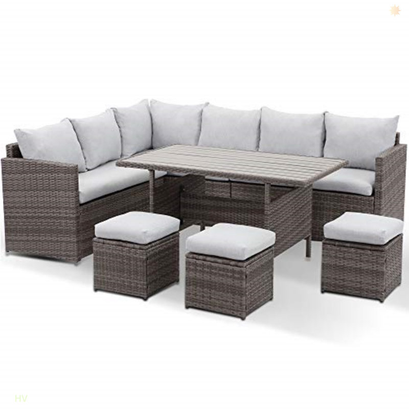 Ensemble de canapé modulaire en rotin 7 pièces avec coussins 7 pièces, Gris, Gris