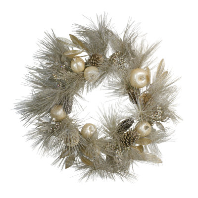 Couronne de Noël artificielle champagne, pomme et pin, 24 pouces, non éclairée