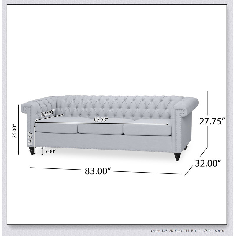 Canapé Chesterfield Sione, Tissu gris pâle