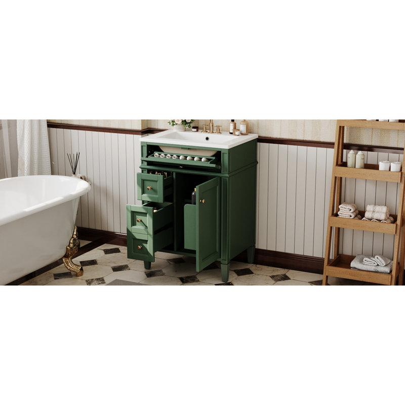 Meuble-lavabo intelligent de 24 po (doit inclure le meuble-lavabo et le lavabo), salle de bain moderne en bois aggloméré vert
