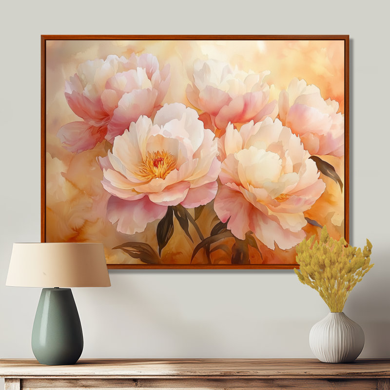 Ilmari pivoines au lever du soleil, lumière I - pivoines, art mural, H 12 po x l 20 po, Impression encadrée flottante, Brun