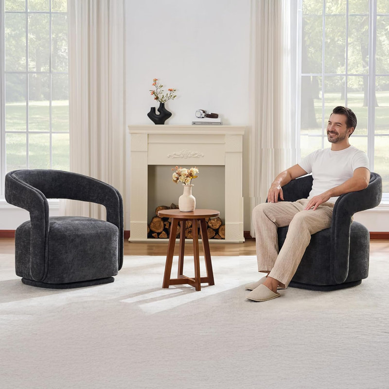 Upholstered Swivel Accent Chair, Grey