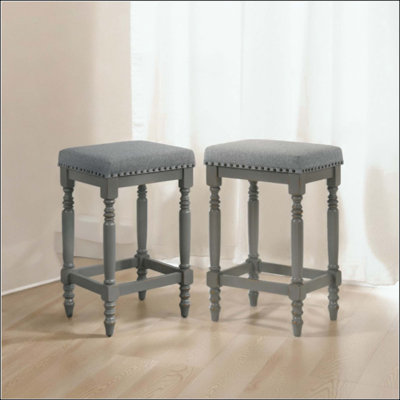 Ensemble de 2 tabourets de comptoir, tabourets de bar de ferme avec siège rembourré en velours, garniture cloutée, pieds tournés - sièges de cuisine à hauteur de comptoir