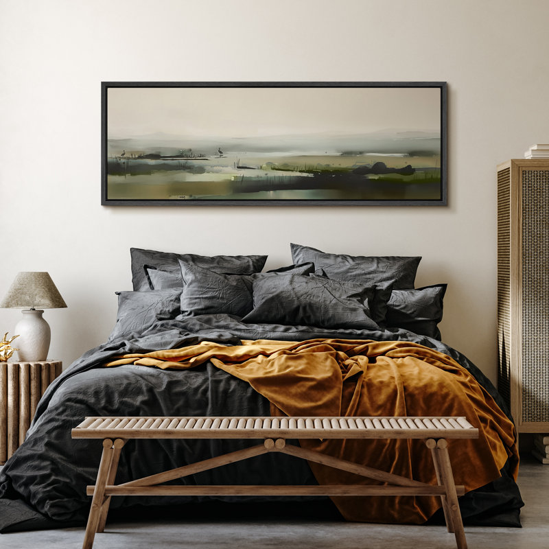 «Green Wetland», art mural abstrait paysage, impression numérique sur toile giclée sur toile, H 20 po x l 60 po