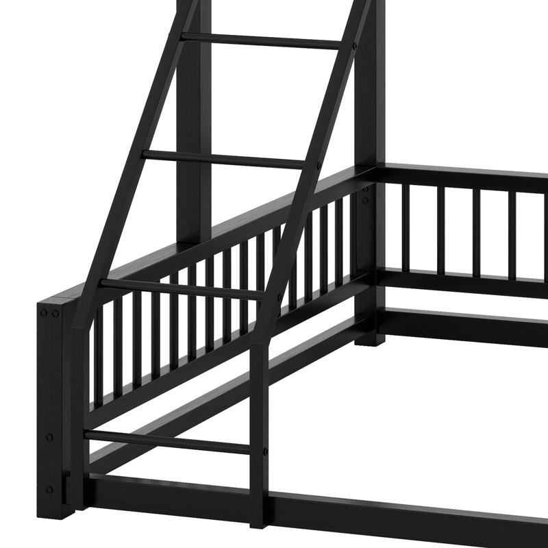 Structure de lit superposé au sol avec échelle et garde-corps de sécurité, Noir