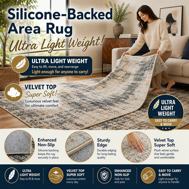 Tapis d'intérieur ultra-léger de 200 x 300 cm (6'7" x 9'10") à motif quadrillé futuriste, idéal pour la décoration de salle de jeux. Doux et à poils courts, il est doté d'un envers antidérapant en silicone et se décline en noir, violet et bleu.