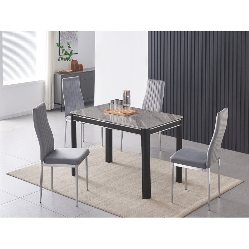 Hannahs Grey Marble Effect Dining Table With 4 Monza Velvet Chairs, Grey