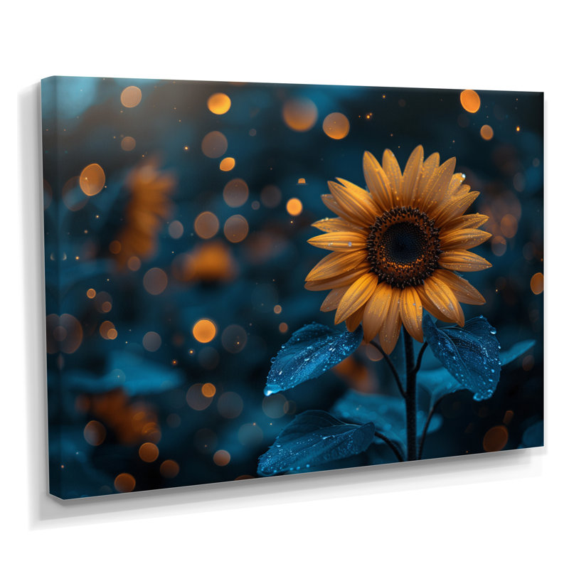 Décoration murale tournesol jaune bleu Nocture Nirvana, Toile tendue, H 24 po x l 32 po x P 1 po