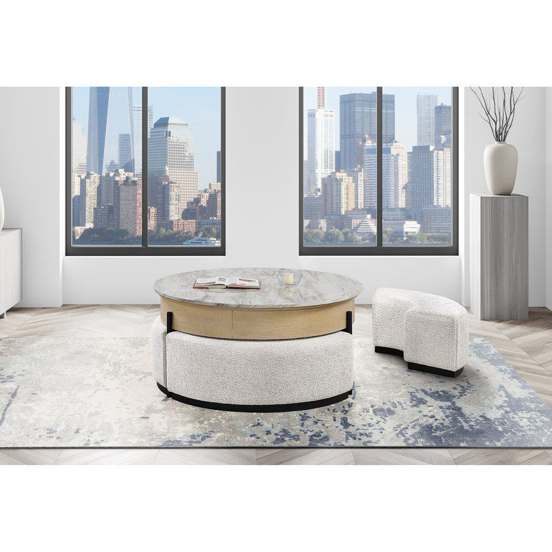 Table basse T42 avec 3 tabourets, Beige