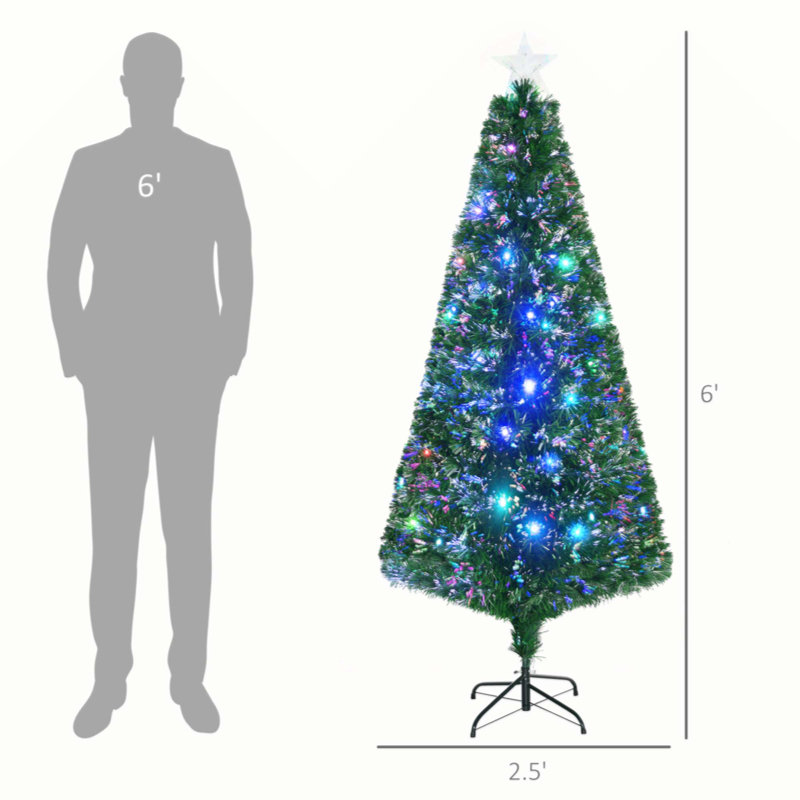 Sapin de Noël artificiel illuminé de 6 pi avec branches réalistes, 24 lumières DEL multicolores, fibre optique et 230 pointes