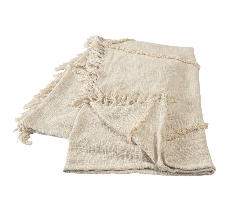 Jeté en coton tissé crème, Crème, crème