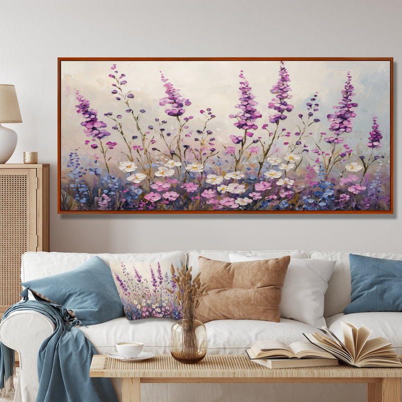 Décoration murale Indea Wildflower Morning Dew In Lavender Field III - Fleurs sauvages, H 28 po x l 60 po, Brun
