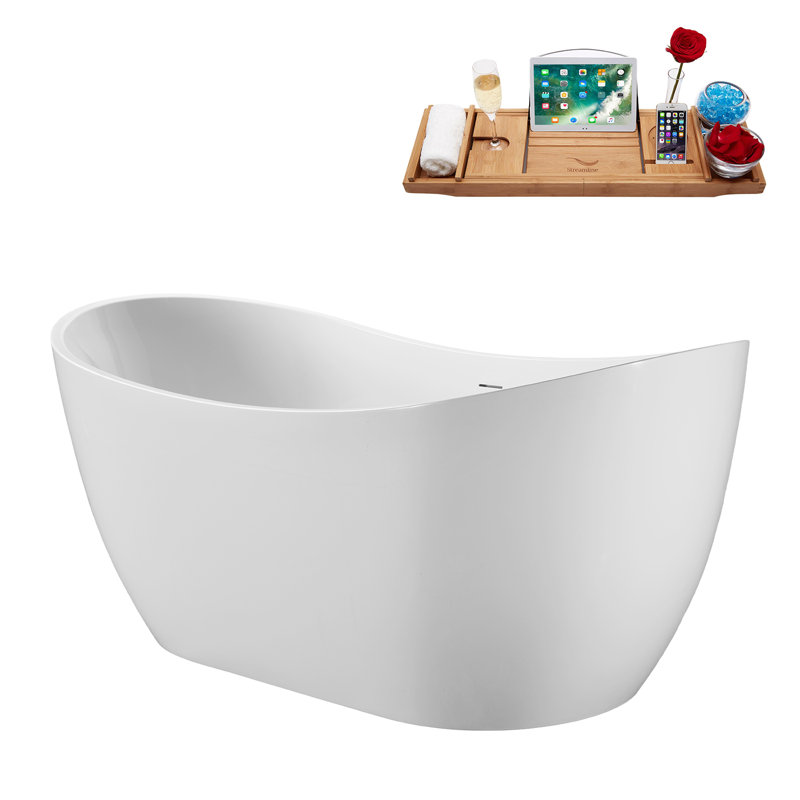 Baignoire autoportante 59 po blanc brillant avec drain interne 59 po Streamline