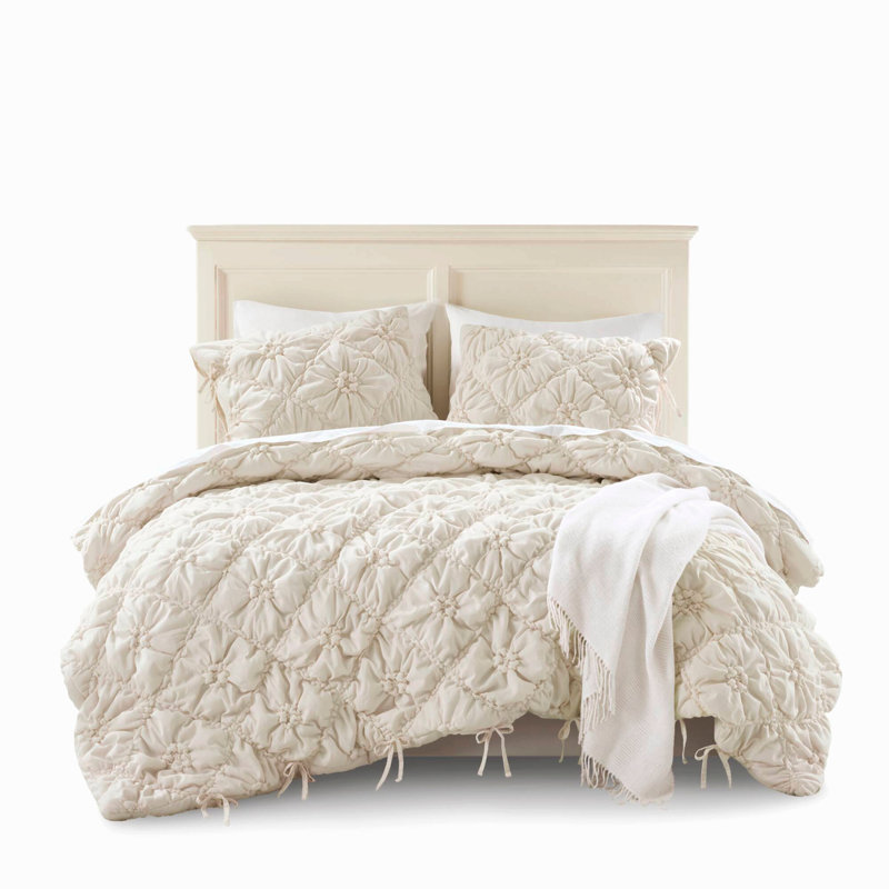 Ensemble de couette matelassée brodée 3 pièces, grand lit/queen, Ivoire ivoire