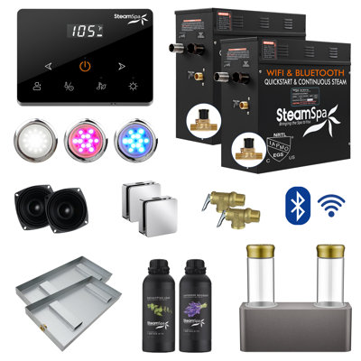 Black Series 15KW Steam Bath Generator With Wireless Remote, BLUETOOTH, WIFI, And Dual Aroma Pump In Polished Chrome