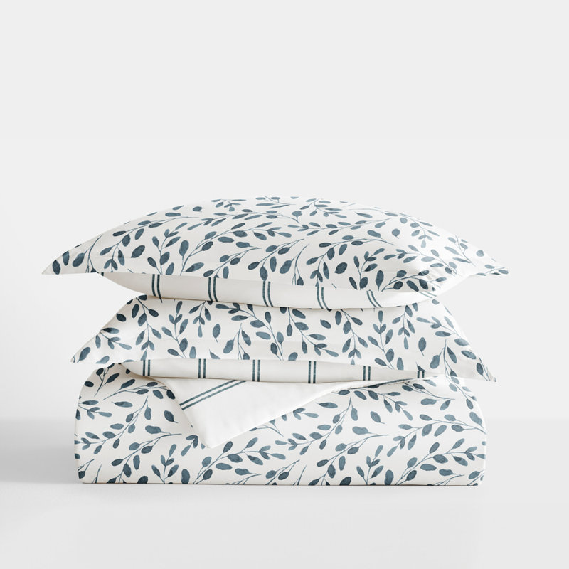 Duvet Cover Set Patterned Microfiber Ultra Soft Bedding in Watercolor Vines, King Duvet Cover + 2 Standard Shams