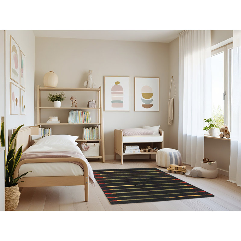 Tapis contemporain noir, Rectangle 4 pi x 6 pi