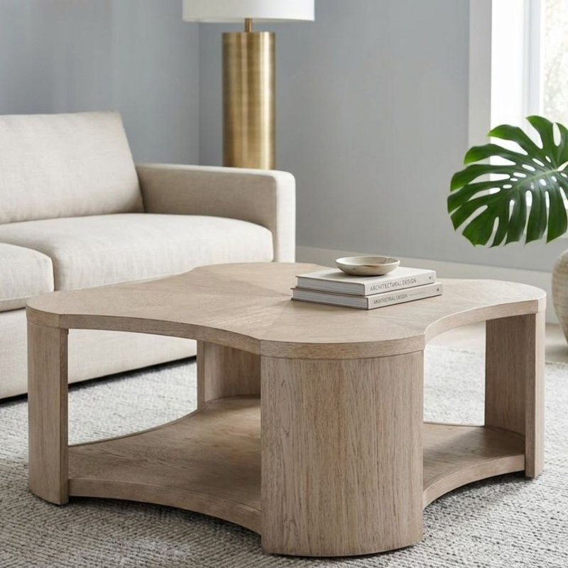 Laci 42 po Table basse carrée en chêne avec tablette ouverte et conception festonnée