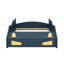 Lit de course en forme de voiture simple bleu foncé et jaune avec rangement et construction en bois massif pour un compartiment de chambre paisible