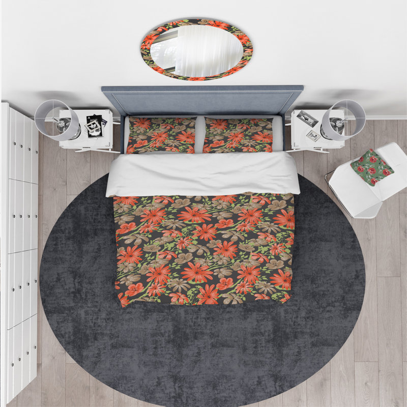 Ensemble de housse de couette designart fleurs avec branches d’arrière-plan