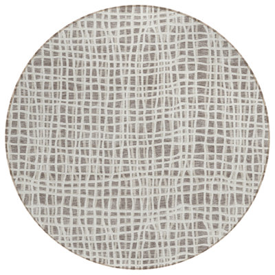 8' Taupe And Beige Round Striped Washable Indoor Outdoor Area Rug