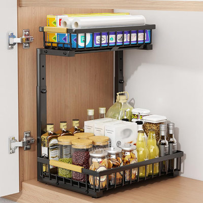 Under-Sink Organizer for Kitchen and Bathroom, 2-Tier Pull-Out Storage Rack