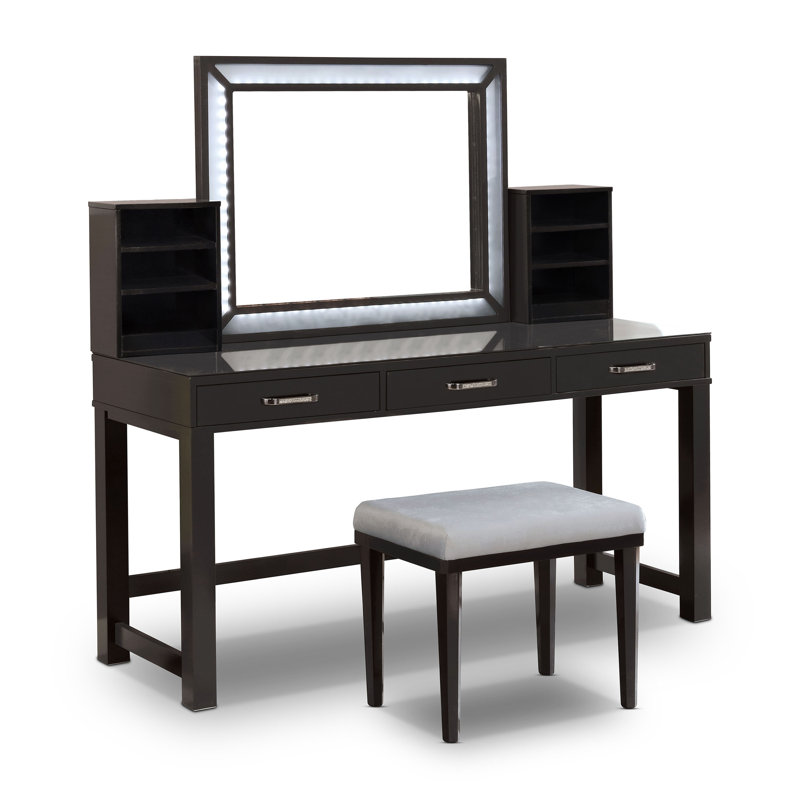 Castlebar Vanity Set with Stool and Mirror, Dark Gray