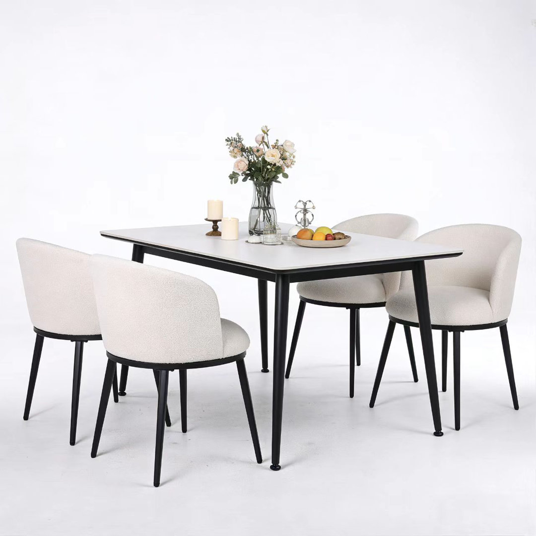 Luxury Sherpa Dining Chair - Super Soft And Comfortable Home Chair With Backrest And Metal Legs For Dining Room And Living Room, Hygge Season Essentia