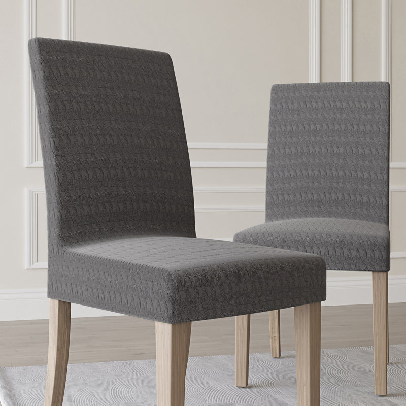 Sparta Houndstooth Textured Stretch Fit Elastic Dining Chair Slipcover, Gray Polyester