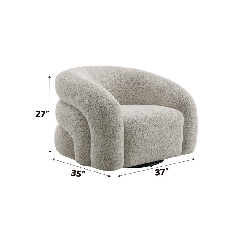 Irma Gray Boucle Swivel Chair with Solid Wood Frame